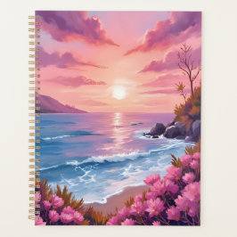 Agenda Blush Beach Bay | Atardecer Oceánico Rosa Acuarela