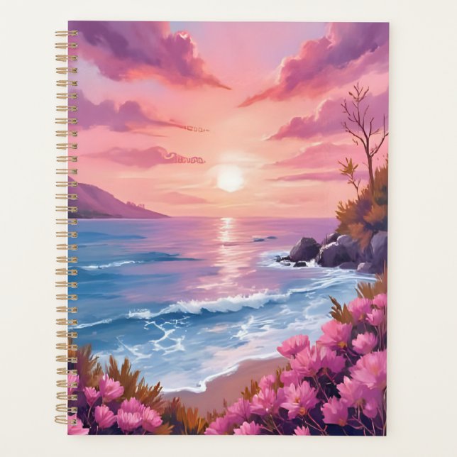 Agenda Blush Beach Bay | Ocean Sunset Pink Watercolor (Anverso)