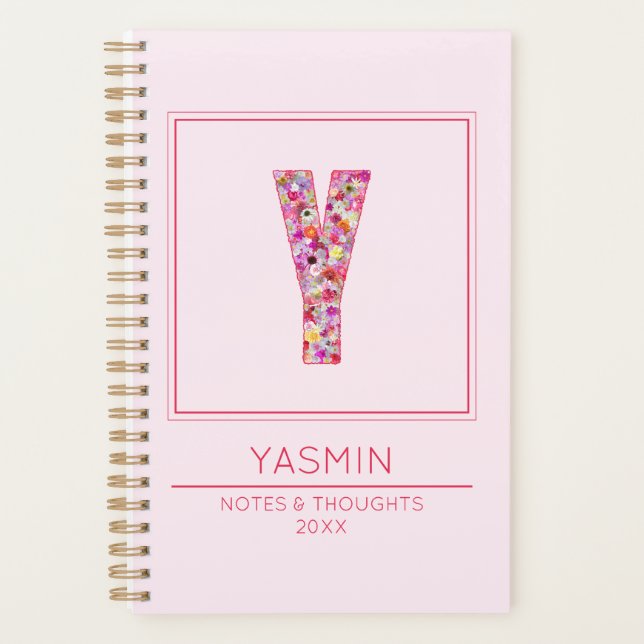 Agenda Blush Pink Floral Monogram Name Letter Y (Anverso)