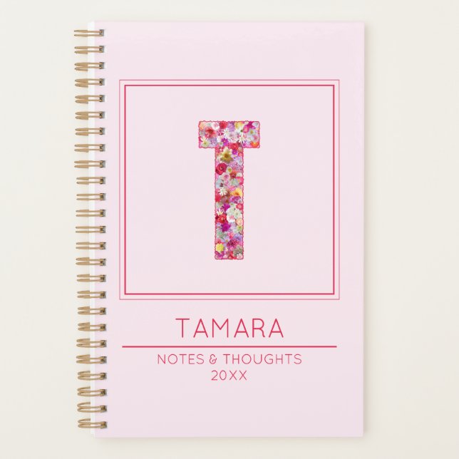 Agenda Blush Pink Floral Monogrammed Name Letter T (Anverso)