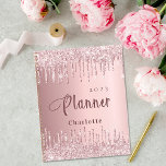 Agenda Blush pink glitter drips name script 2023<br><div class="desc">A blush pink faux metallic looking background. Decorated with faux glitter drips.  Personalize and add a year and your name.</div>