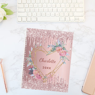 Agenda Blush pink glitter floral name geo 2023