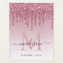 Agenda Blush Pink Rose Gold Glitter Drips Girly Monogram
