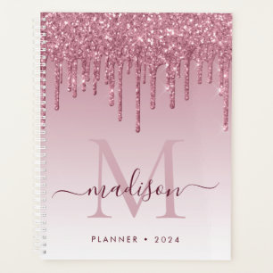 Agenda Blush Pink Rose Gold Glitter Drips Girly Monogram