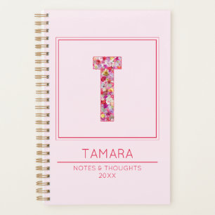Agenda Blush Rosa Floral Monograma Nombre Letra T