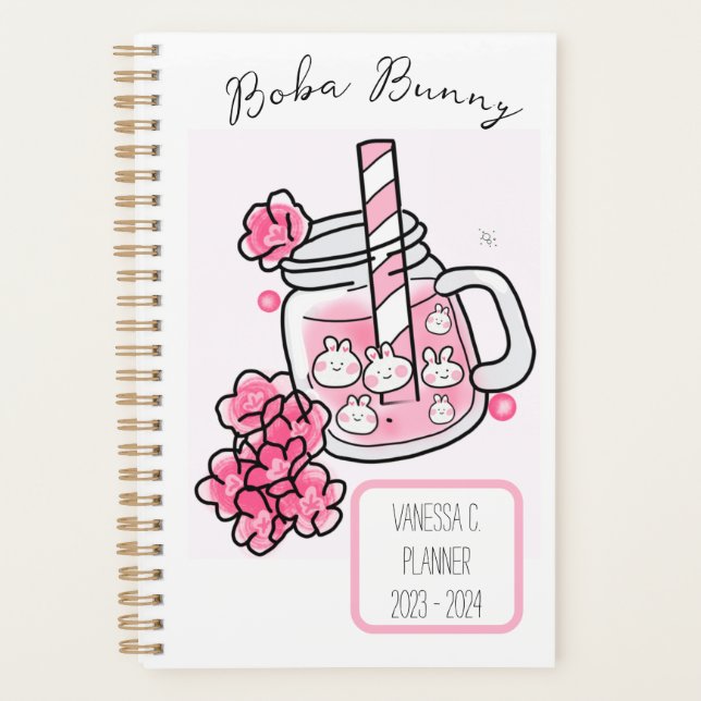 Agenda Boba Bunny Kawaii y el té dulce rosado (Anverso)