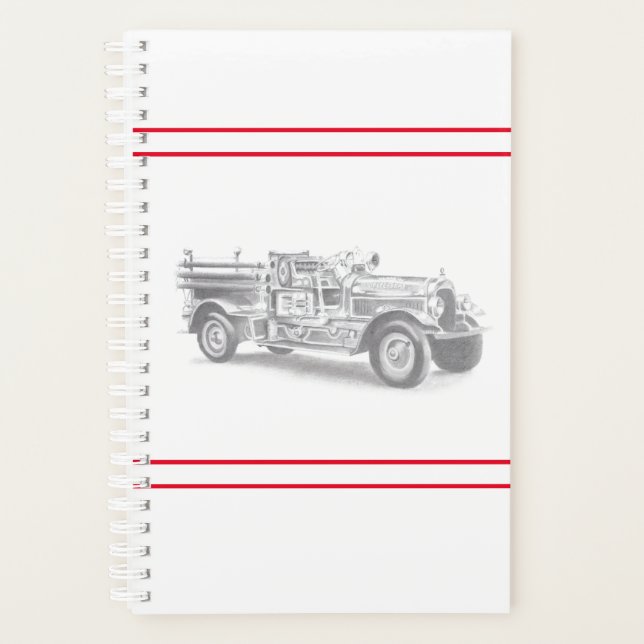 Agenda boceto de lápiz de camión de bomberos antiguo dibu (Anverso)