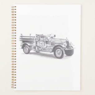 Agenda boceto de lápiz de camión de bomberos antiguo dibu