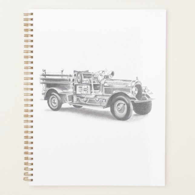 Agenda boceto de lápiz de camión de bomberos antiguo dibu (Anverso)