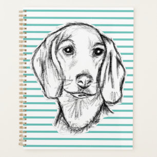 Agenda boceto de perro salchicha dibujado a mano en negro