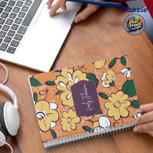 Agenda Boceto floral abstract gris púrpura con texto pers