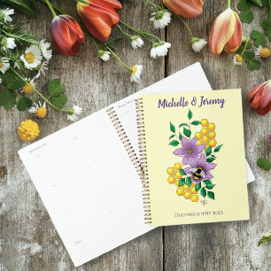 Agenda Boda amarillo con flores de lavanda de abedul