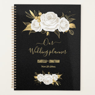 Agenda boda blanco dorado floral negro