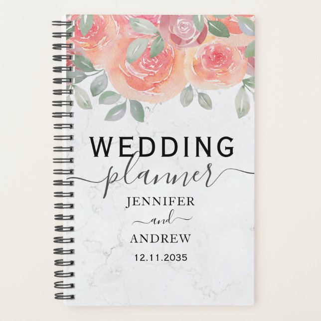 Agenda Boda Boho Rosa Acuarela Naranja Quemada  (Anverso)