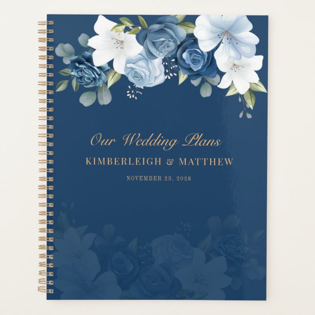 Agenda Boda Botánica Floral Azul Polvo (Anverso)