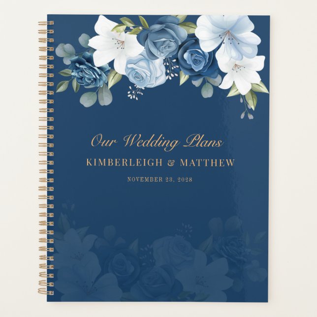 Agenda Boda Botánica Floral Azul Polvoriento (Anverso)