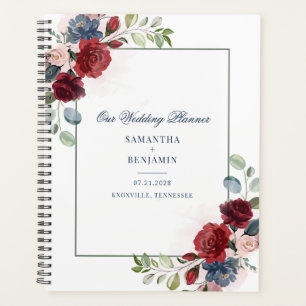 Agenda Boda Botánica Floral Verde Esmeralda Burdeos Letra