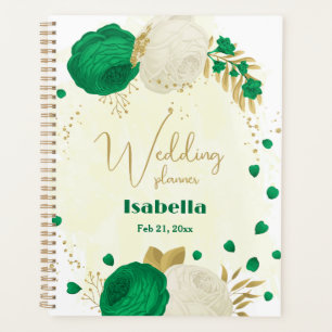 Agenda boda botánico de oro de flores blancas verdes