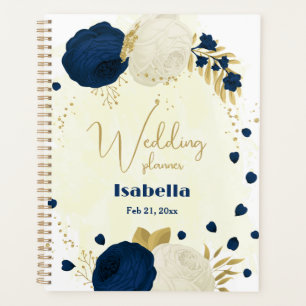 Agenda boda botánico de oro de flores marinas y blancas