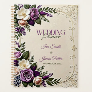 Agenda Boda Botánico Floral de Crema Morada Suave Violeta