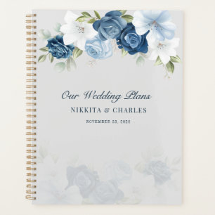 Agenda Boda con Acuarela Floral Azul Polvoriento