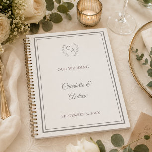 Agenda Boda con monograma en taupe marfil
