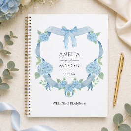 Agenda Boda de Acuarela con Cresta de Hortensia Azul