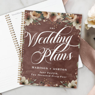 Agenda Boda de acuarela de Red Cottagecore Rustic Garnet