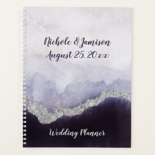 Agenda Boda de Ágata Geoda de Morado Amatista y Plata