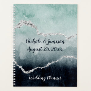Agenda Boda de Agentes de Geode verde azulado, Esmeralda,