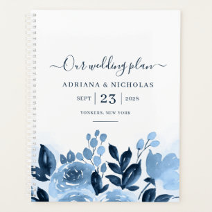 Agenda Boda de agua naval azul con guión floral