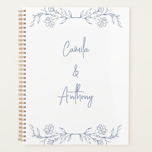 Agenda Boda de borde superior de Blue Floral Boho (Anverso)