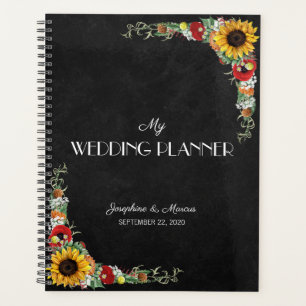 Agenda Boda de campo de cartón rústico con girasol