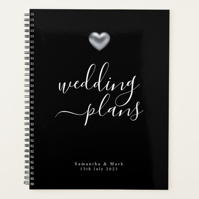 Agenda Boda de corazón plateado simple y moderno (Anverso)