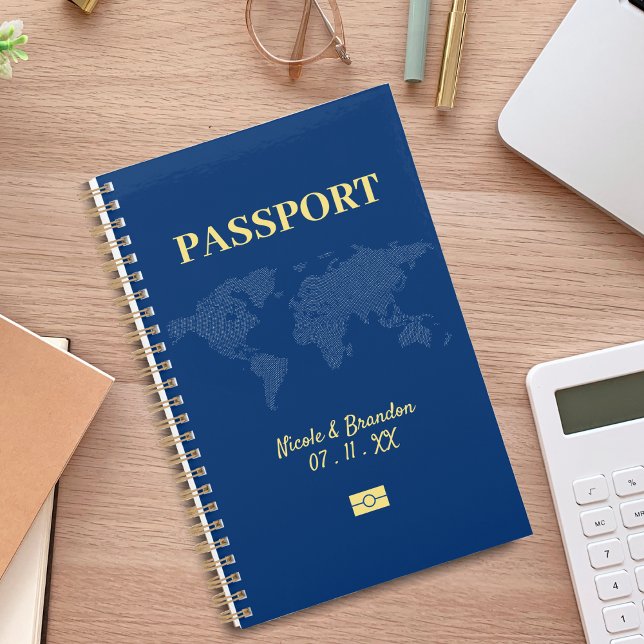 Agenda Boda de destino de pasaporte azul y amarillo (Blue & Yellow Passport Destination Wedding Planner)