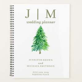Agenda Boda de día simple de acuarela de árbol forestal