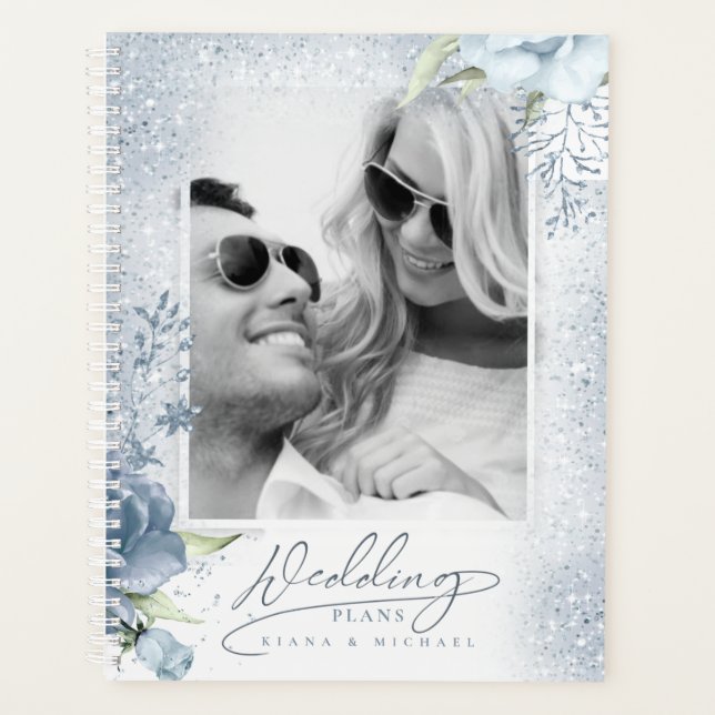Agenda Boda de espárragos florales Dusty Blue ID889 (Anverso)