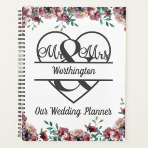Agenda Boda de Floral Verde Rosa Monograma