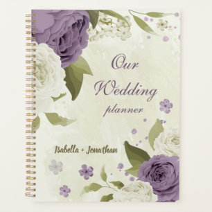 Agenda boda de flores blancas malvas