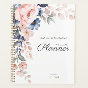 Agenda Boda de flores de acuarela de color rosa con letra