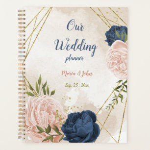Agenda Boda de flores de color rosa y verde con elementos
