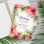 Agenda Boda de Flores de Hibiscus y Palm Tree Tropical<br><div class="desc">Portátil planificador de bodas con flores de hibiscos tropicales y hojas de palmera con anillos de oro que enmarcan tus nombres y fecha boda.</div>