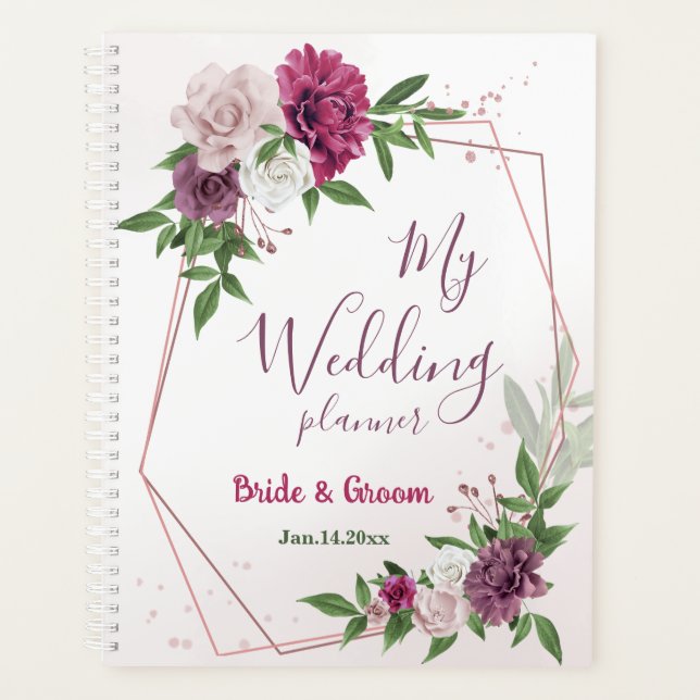 Agenda boda de flores de malva rosa verde (Anverso)