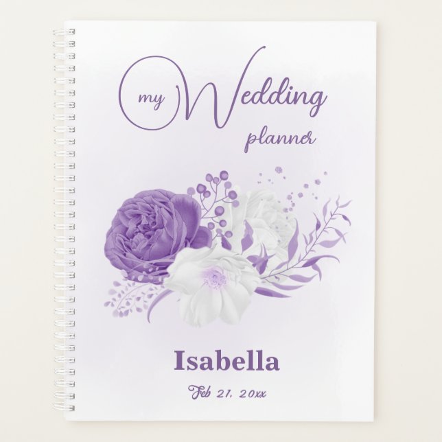Agenda Boda de flores moradas románticas (Anverso)