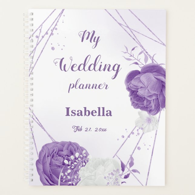 Agenda Boda de flores moradas románticas (Anverso)