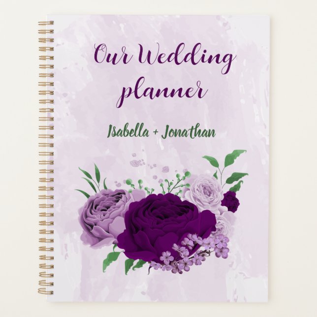 Agenda Boda de flores moradas románticas (Anverso)