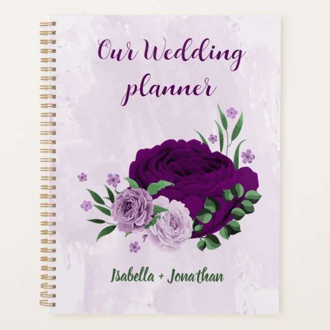 Agenda Boda de flores moradas románticas (Anverso)