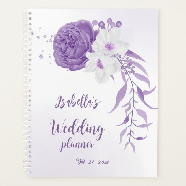 Agenda Boda de flores moradas románticas (Anverso)