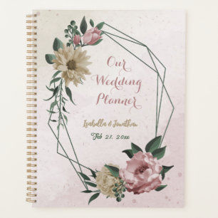 Agenda boda de flores rosadas y champán románticas
