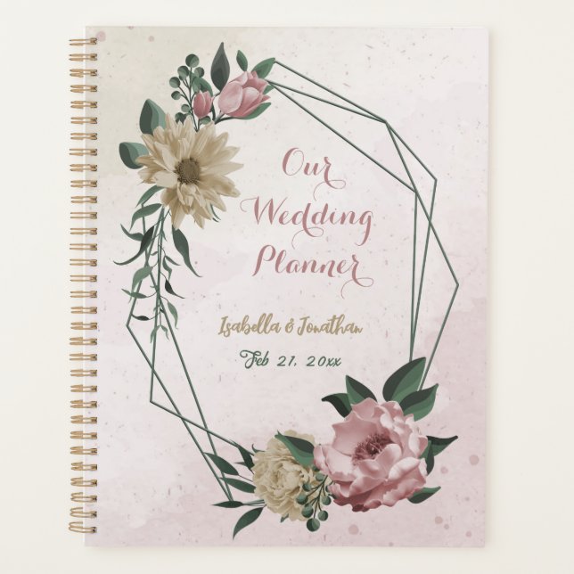 Agenda boda de flores rosadas y champán románticas (Anverso)